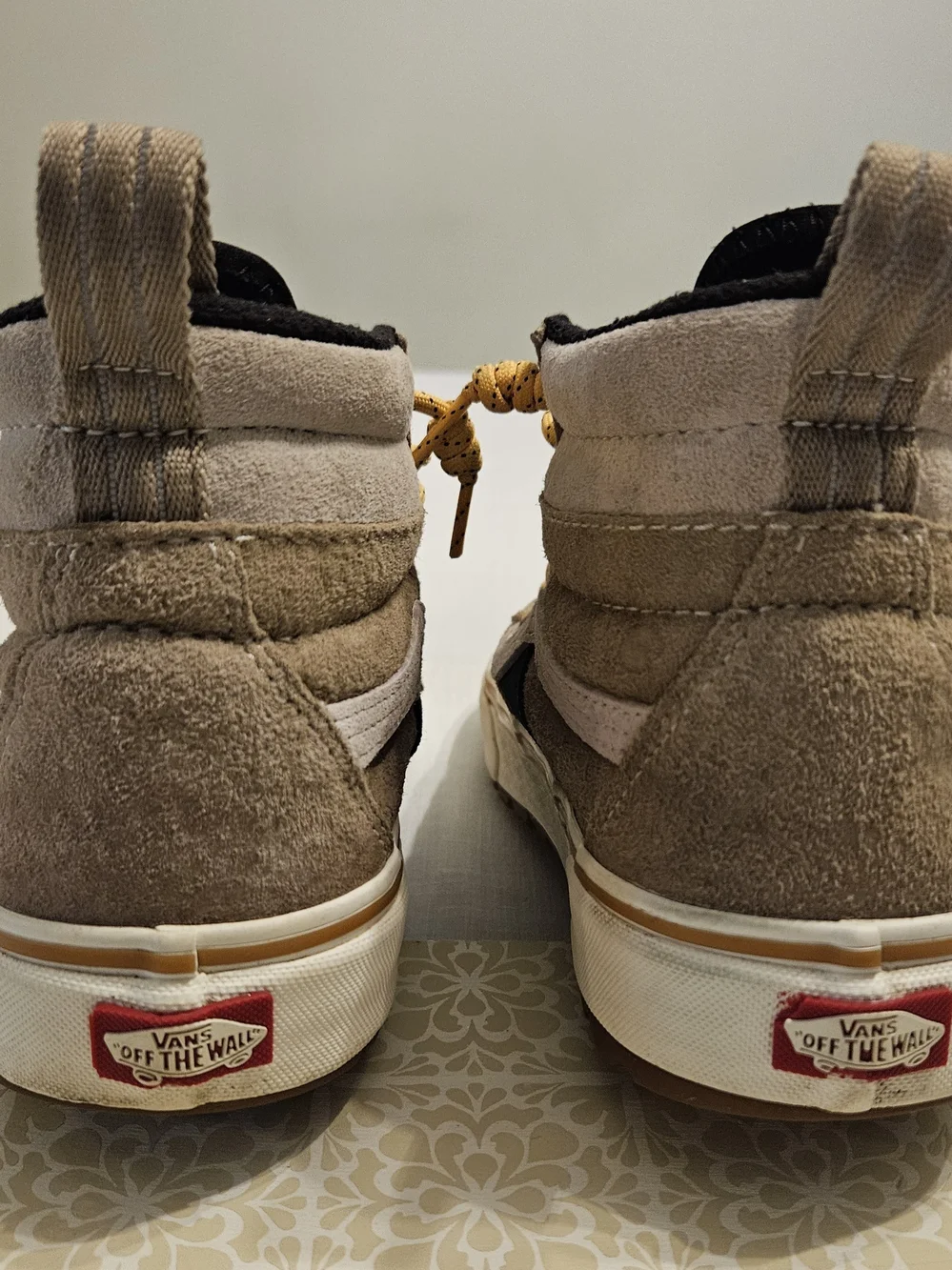 Vans Men’s Off The Wall Tan High-Top Sneakers with Yellow Laces